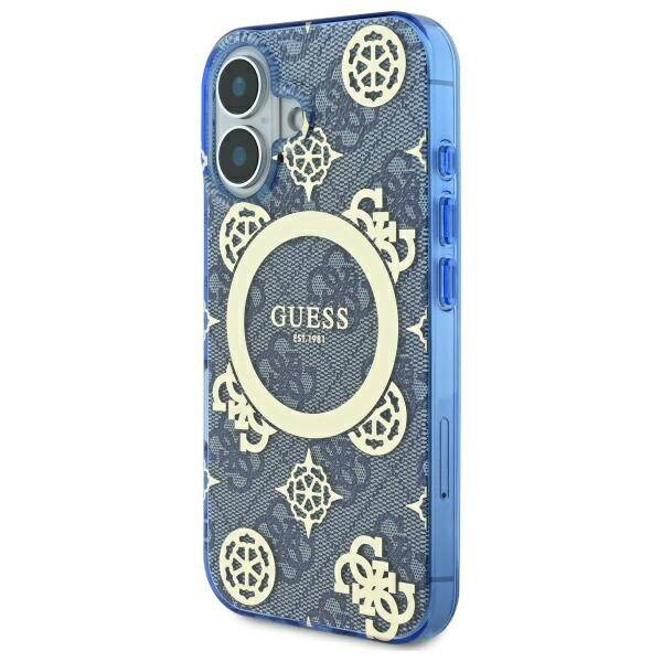 Etui Guess iPhone 16 6.1" niebieski/blue hardcase IML Peony On 4G Background MagSafe