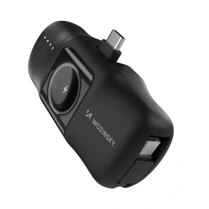 Mini powerbank Wozinsky WF16-YCS 5000mAh 15W USB-C z wbudowanym kablem USB-C i ładowarką do Apple Watch - czarny