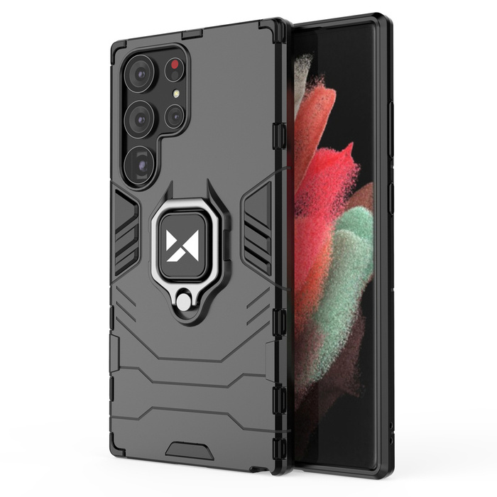 Wozinsky Ring Armor etui Samsung Galaxy S23 Ultra pancerny pokrowiec uchwyt magnetyczny ring czarne