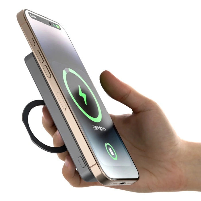 Powerbank Dudao K28 10000mAh PD 22.5W z MagSafe z metalową obudową i pierścieniem-podstawką - srebrny