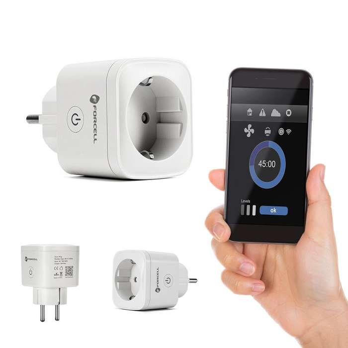 Inteligentne gniazdko 230V Forcell F-Energy EU02 z WiFi, programatorem i wsparciem dla Tuya / Amazon Alexa białe
