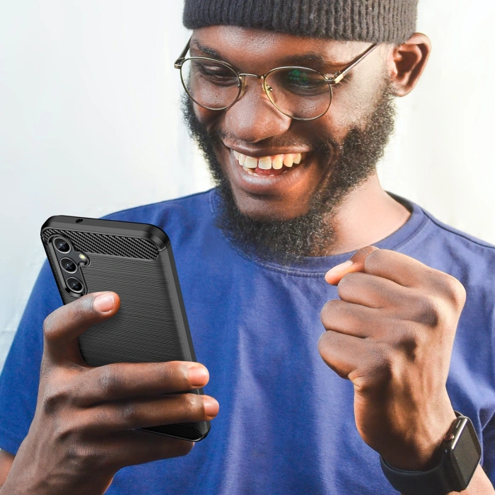 Carbon Case etui Samsung Galaxy A14 5G elastyczny silikonowy karbonowy pokrowiec czarne