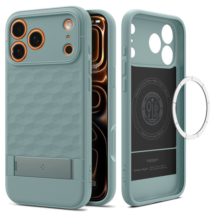 ETUI SPIGEN IPHONE 17 PRO PARALLAX ”S” MAG MAGSAFE SAGE GREEN