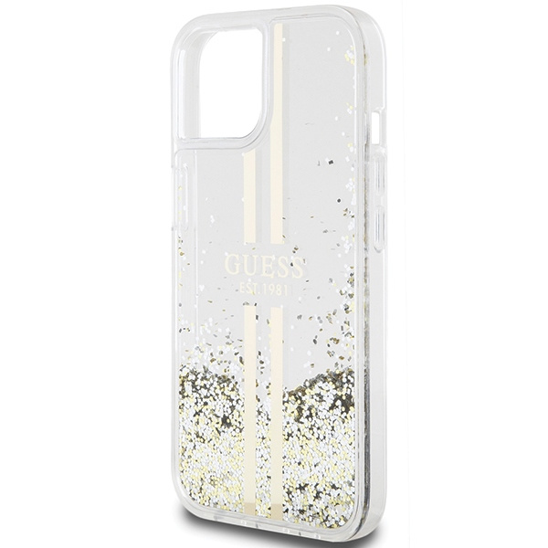 Etui Guess GUHCP15SLFCSEGT iPhone 15 / 14 / 13 6.1" transparent hardcase Liquid Glitter Gold Stripes Case