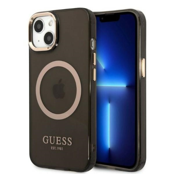 Etui GUESS Apple iPhone 13 Gold Outline Translucent MagSafe Czarny Hardcase
