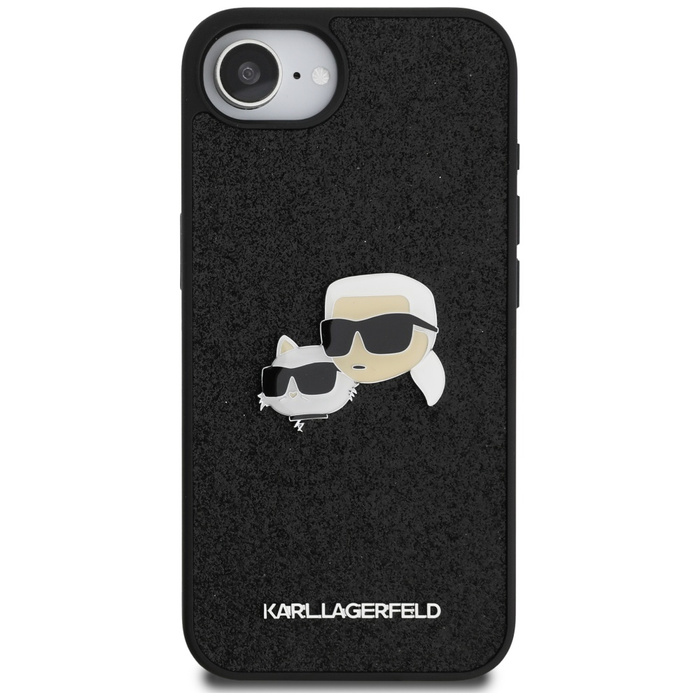 Etui Karl Lagerfeld Fixed Glitter        Karl&Choupette Heads Metal Pin do iPhone 16e czarny
