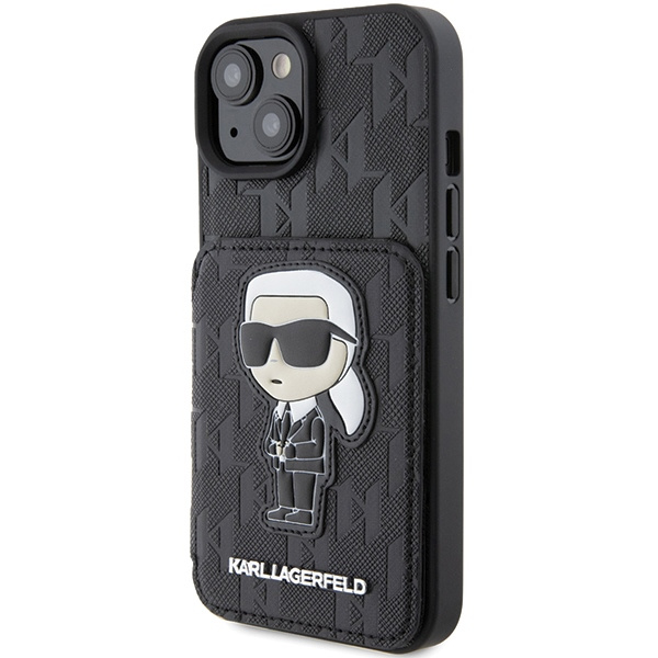 Etui Karl Lagerfeld KLHCP15SSAKKNSCK iPhone 15 6.1" czarny/black hardcase Saffiano Cardslots and Stand Monogram Ikonik Patch