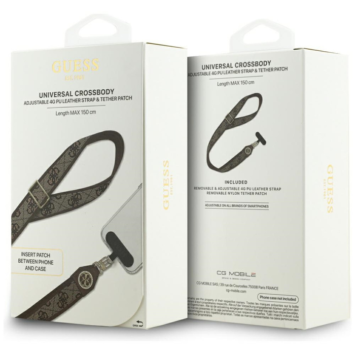 Uniwersalna smycz Guess Universal CBDY   4G Tether Patch Strass Metal Logo brązowy