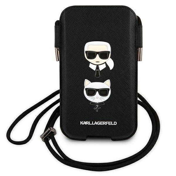 Torebka KARL LAGERFELD Telefon 6,7 Saffiano Ikonik Karl&Choupette Head Czarny Hardcase