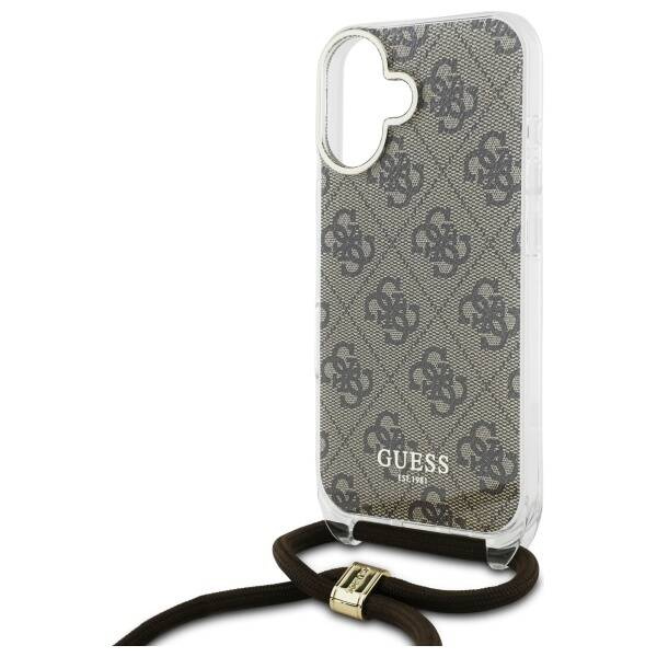 Etui Guess iPhone 16 6.1" brązowy/brown hardcase Crossbody Cord 4G Print