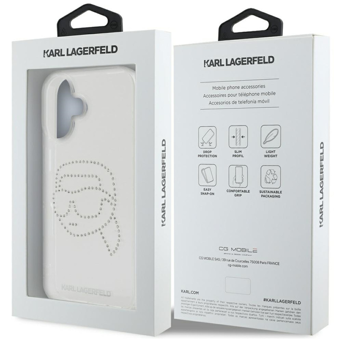Etui Karl Lagerfeld IML Rhinestones Karl  Head do iPhone 16 przezroczysty