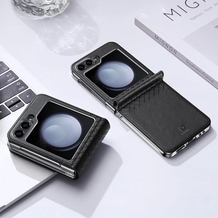 Etui Dux Ducis Bril skórzane na Samsung Galaxy Z Flip 6 - czarne