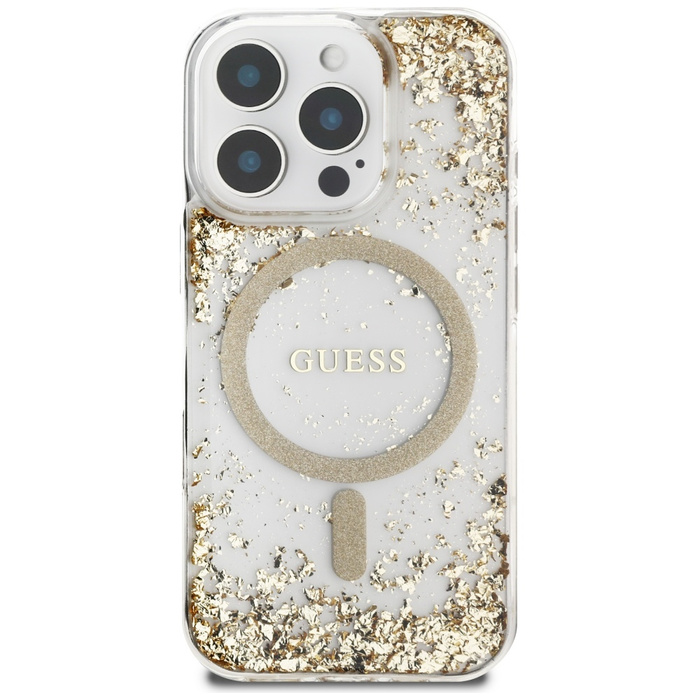 Etui Guess HC Resin Bottom Glitter do     iPhone 16 Pro Max MagSafe złoty