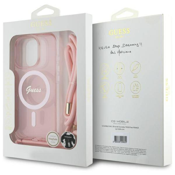 Etui Guess iPhone 16 Pro      6.3" różowy/pink hardcase Crossbody Cord Script MagSafe