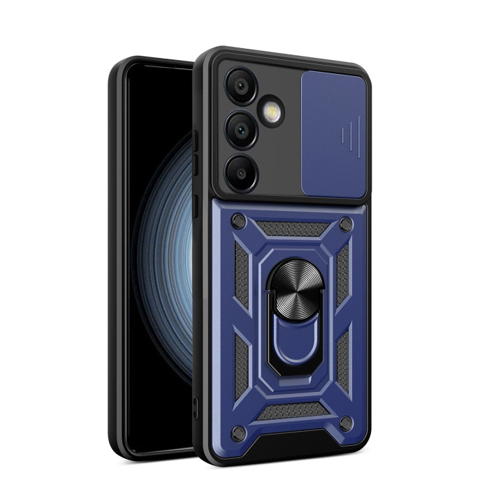 Etui Pancerne Hybrid Armor Camshield z podstawką i osłoną aparatu na Samsung Galaxy A36 - niebieskie