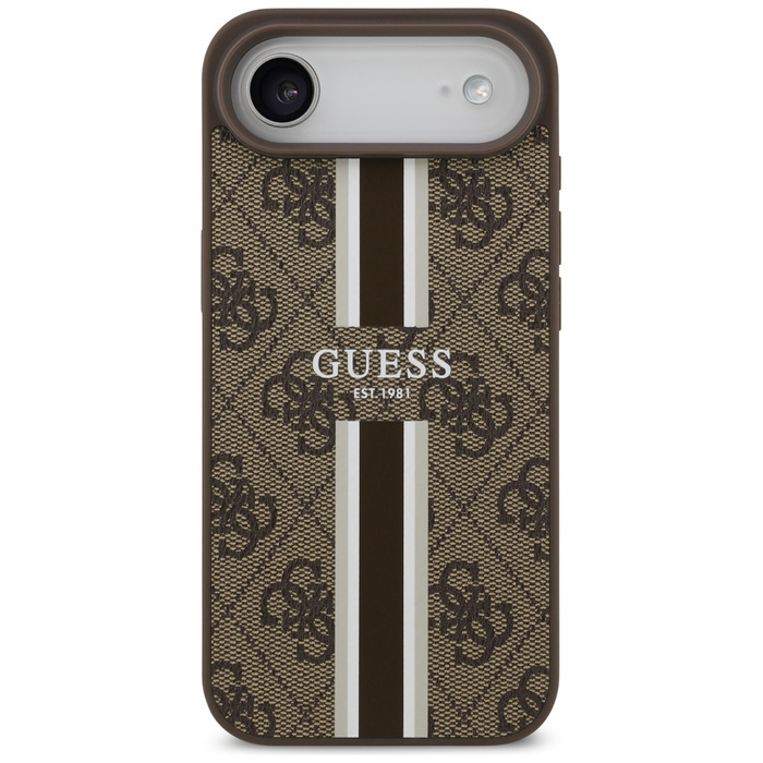 Etui Guess 4G Printed Stripes MagSafe do iPhone 17 Air brązowy