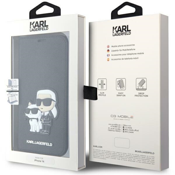 Etui Karl Lagerfeld KLBKP14SSANKCPK iPhone 14 6.1" bookcase czarny/black Saffiano Karl & Choupette Case