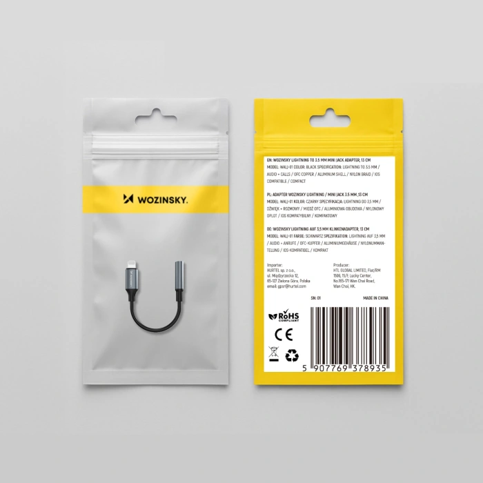 Adapter Wozinsky WALJ-01 Lightning - mini jack 3,5mm - czarny