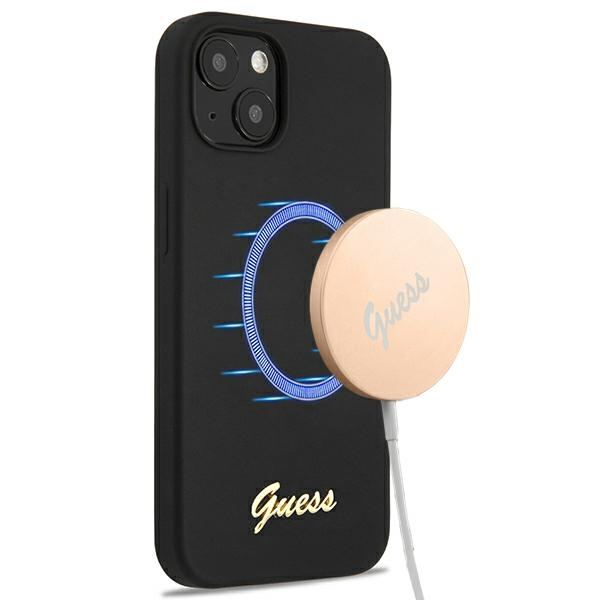 Etui GUESS Apple iPhone 13 Silicone Script Gold Logo Czarny Hardcase