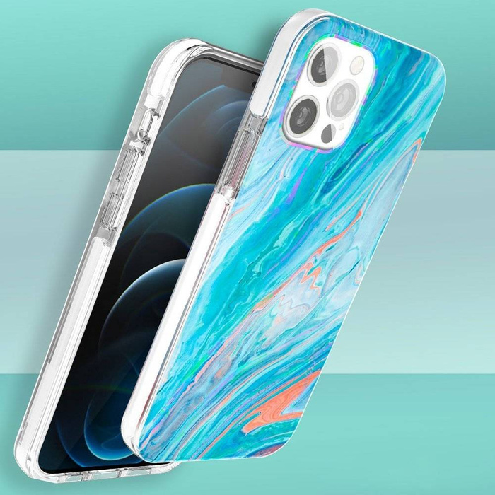 Kingxbar Watercolour Series kolorowe etui do iPhone 12 Pro Max różowo-zielony