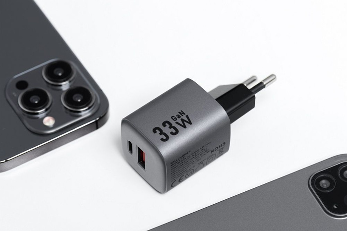 Ładowarka sieciowa do telefonu Forcell F-Energy GaN USB C + USB A QC4.0 PD 3A 33W VT-31 szara