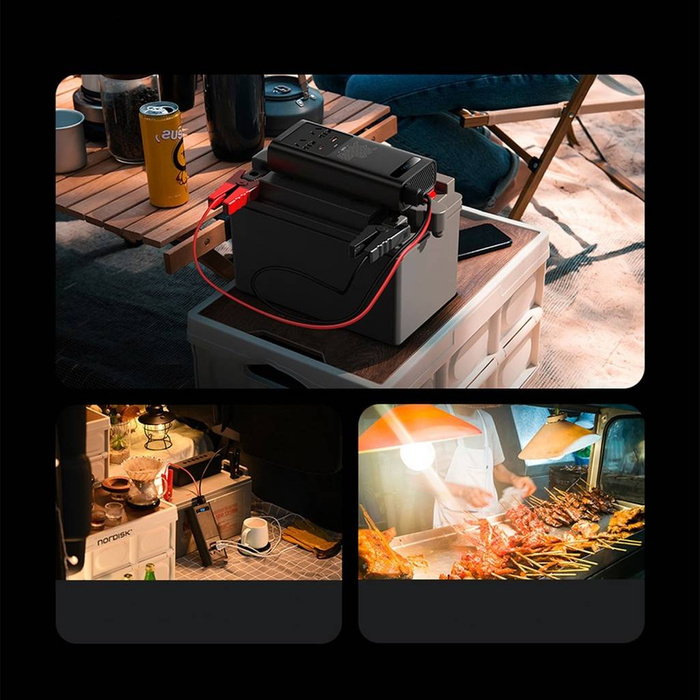 Baseus IGBT samochodowa przetwornica inwerter prądu 300W 220V (wtyczka CN/EU) czarny (CGNB010101)