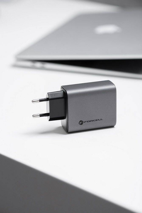 Ładowarka sieciowa do telefonu Forcell F-Energy GaN 2 x USB C + USB A QC4.0 PD 4A 65W VT-42B szara