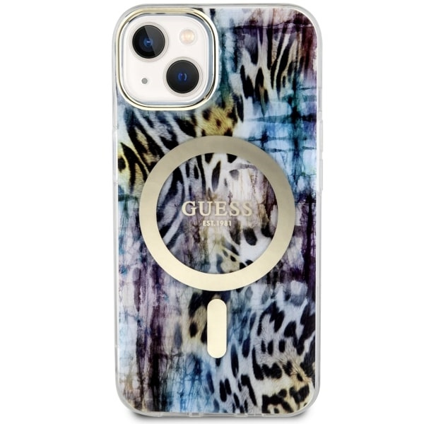 Etui Guess GUHMP14SHLEOPWB iPhone 14 6.1" niebieski/blue hardcase Leopard MagSafe Case