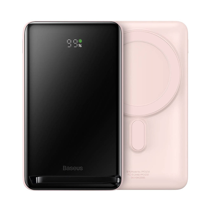 Baseus Magnetic Bracket powerbank z bezprzewodowym ładowaniem MagSafe 10000mAh 20W Overseas Edition różowy (PPCX000204) z Kablem USB-C 0,5m