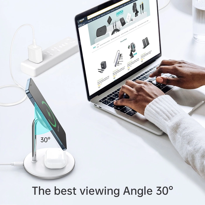 Choetech ładowarka bezprzewodowa Qi 15W do iPhone i AirPods uchwyt magnetyczny kompatybilny z MagSafe srebrny (T581-F)