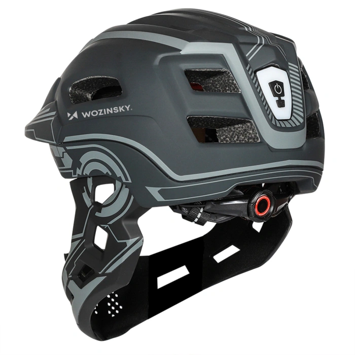 Kask rowerowy fullface dziecięcy Wozinsky z tylną lampką USB S - szary