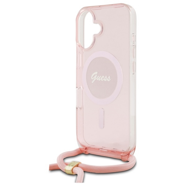 Etui Guess iPhone 16 różowy/pink hardcase Crossbody Cord Script MagSafe