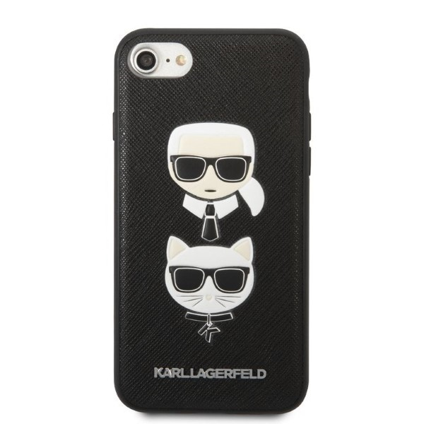 Etui KARL LAGERFELD Apple iPhone 7 8 SE 2020 SE 2022 Saffiano Ikonik Karl&Choupette Head Czarny Hardcase