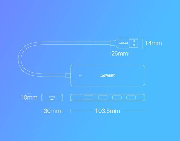 Ugreen rozdzielacz HUB USB - 4x USB 3.2 Gen 1 z portem zasilania micro USB szary (CM219 50985)