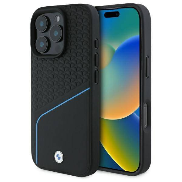 Etui BMW iPhone 16 Pro Max 6.9" czarny/black hardcase Sign Leather Textured And Line MagSafe