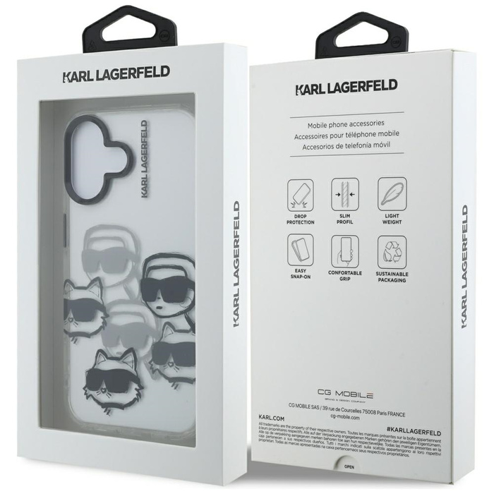 Etui Karl Lagerfeld iPhone 16 IML Multi K&C Head Pattern Przezroczysty