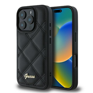 Etui Guess iPhone 16 Pro 6.3" czarny/black hardcase Quilted Metal Logo