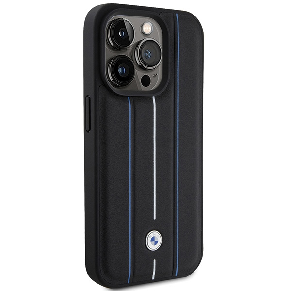 Etui Bmw Bmhcp15l22rvsk Iphone 15 Pro 6.1" Czarny/black Hardcase Leather Stamp Blue Lines Case