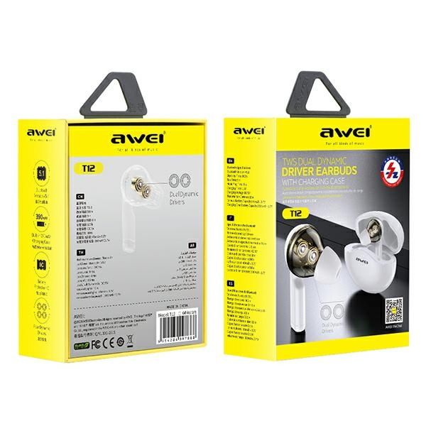 AWEI słuchawki sportowe Bluetooth T12TWS białe/white