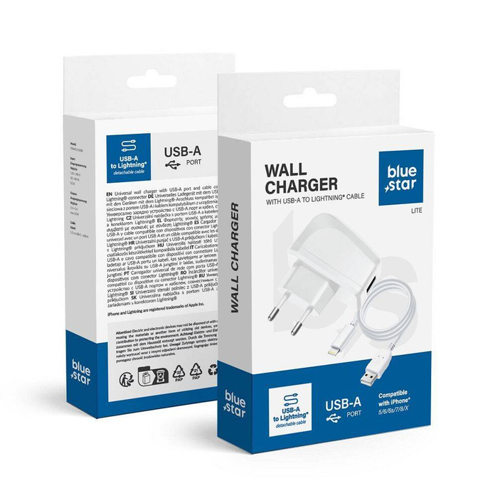 Ładowarka sieciowa do telefonu Blue Star Lite USB A 1A 5W + kabel USB A do Lightning TFK-TC-1095B biała 
