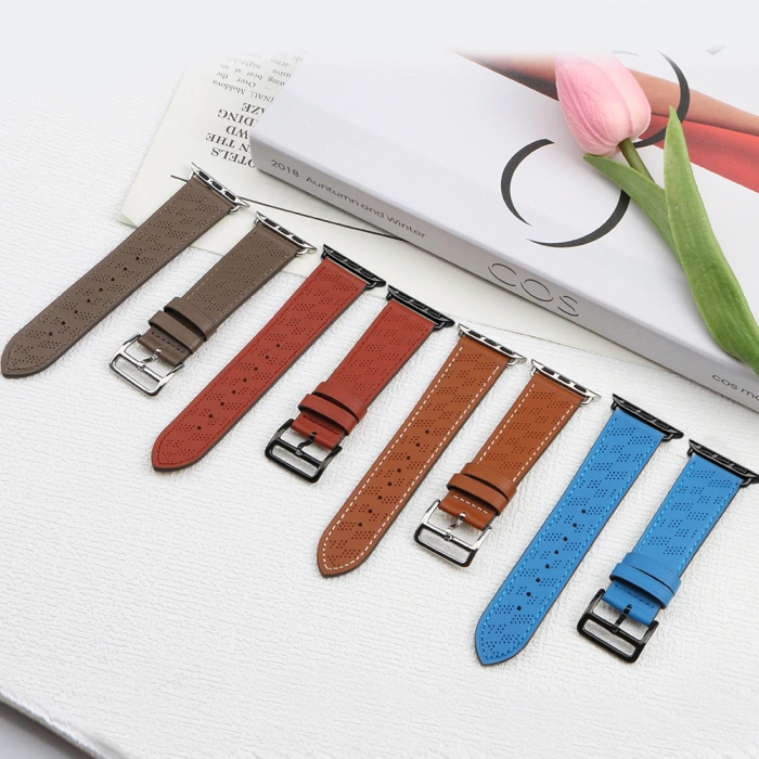 Pasek skórzany Strap Leather do Apple Watch 42 / 44 / 45 / 49 mm opaska bransoleta - ciemnobrązowy