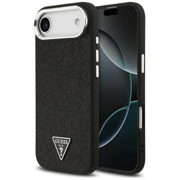 Etui Guess Glitter Triangle Logo MagSafe do iPhone 17 Air czarny
