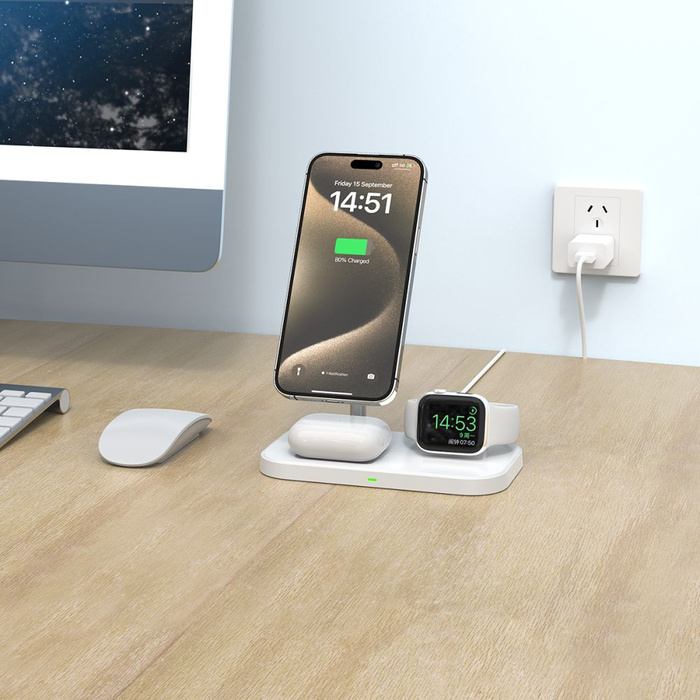 ŁADOWARKA TECH-PROTECT QI15W A22 3IN1 MAGNETIC MAGSAFE WIRELESS CHARGER WHITE