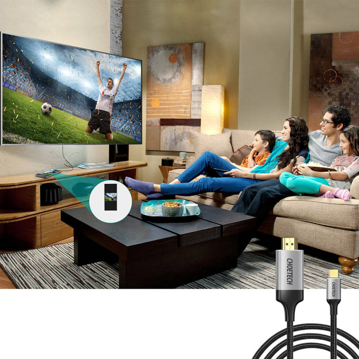 Choetech zestaw przejściówka HUB USB Typ C - HDMI 2.0 (3840 x 2160 @ 60Hz) szary (HUB-H12) + kabel USB Typ C - HDMI (3840 x 2160 @ 60Hz) 2m szary (CH0021) 