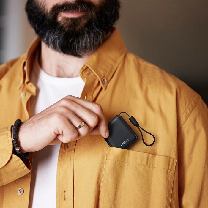 Powerbank ultrakompaktowy Dudao K22+ 10000mAh 22.5W USB-C z zawieszką / kablem - szary