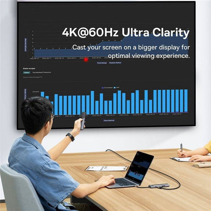 Baseus StarJoy HUB 8w1 USB Typ C - 3x USB / HDMI / RJ45 (1Gbps) / czytnik kart SD i TF / USB Typ C PD szary (WKWG080113)