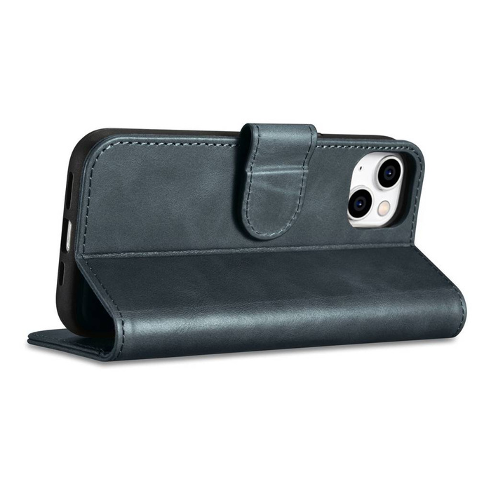 iCarer Oil Wax Wallet Case 2in1 etui iPhone 14 skórzany pokrowiec z klapką Anti-RFID niebieski (WMI14220721-BU)
