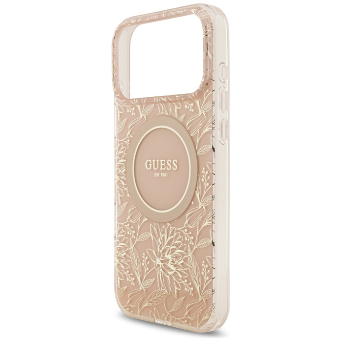 Etui Guess IML Flowers Electro Pearl     Strap MagSafe do iPhone 17 Pro Max różowy
