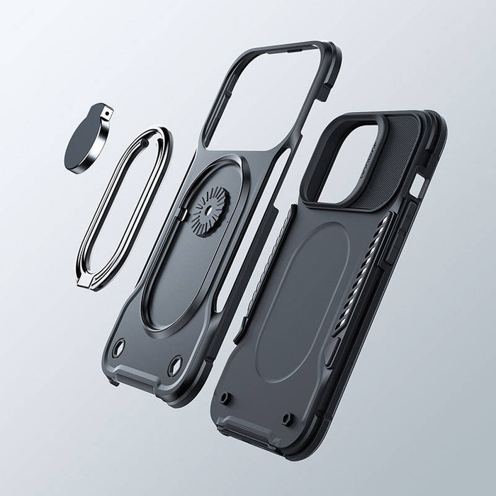Etui Joyroom Dual Hinge Etui iPhone 14 Pro Pancerny Pokrowiec Z Podstawką Uchwytem Ring Holder Czarne Case