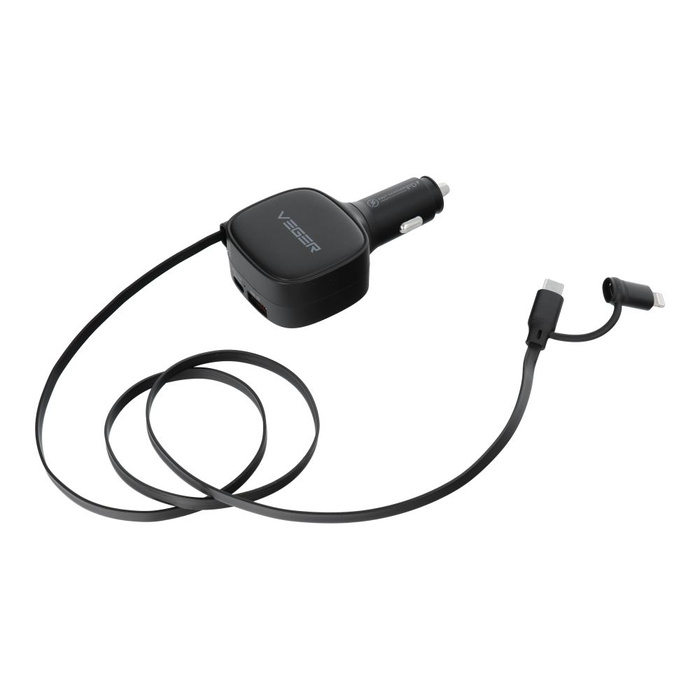 VEGER ładowarka samochodowa USB C + kabel USB C / Lightning QC PD 84W CC89 czarna